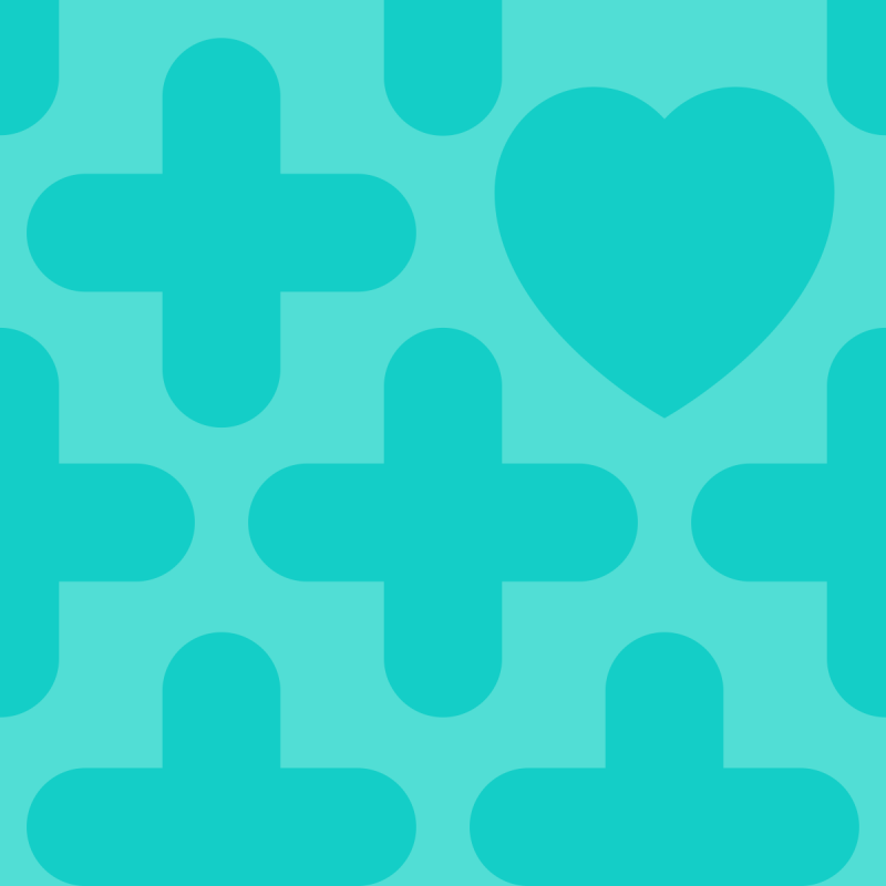 vce health pattern, blue background with blue heart and plus signs